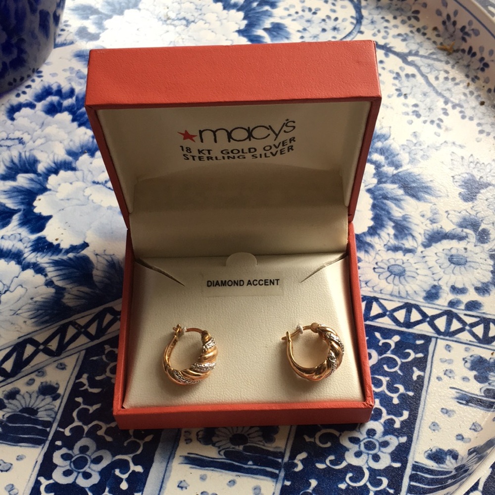 18kt Gold and Silver Pierced Hoop Earrings Vintage
